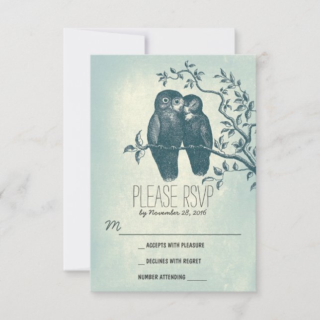 Liebe Eule süße und niedliche Hochzeitskarten RSVP Karte (Vorderseite)