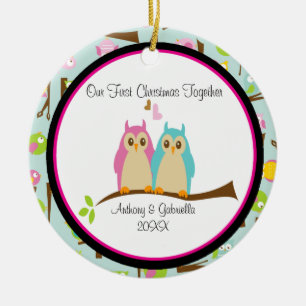 Liebe-Eulen-Paar-Weihnachtsverzierung Keramik Ornament