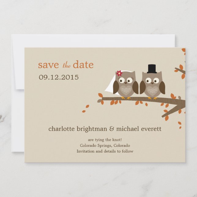Liebe Eulen - Rettet das Datum - Orange Save The Date (Vorderseite)