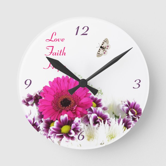 Liebe~Faith~Hope Wall Clock Runde Wanduhr (Vorderseite)