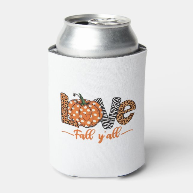 LIEBE Fall Y'all Leopard Print Pumpkin Trendy Aut Dosenkühler (Kanne Vorderseite)