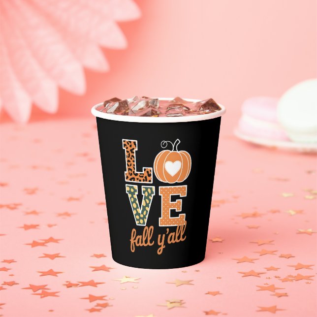 Liebe fällt Y'All Leopard Print Fall Erntedank Pappbecher (Insitu)