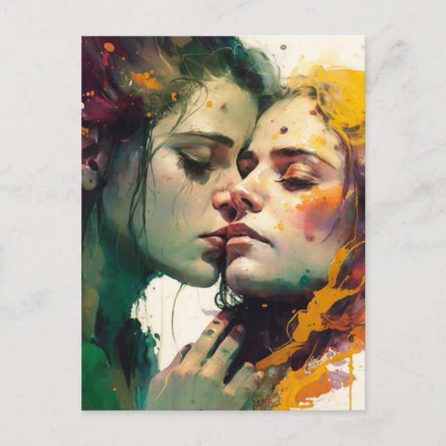Liebe - farbenfrohe Mixed Media Painting Postkarte (Vorderseite)