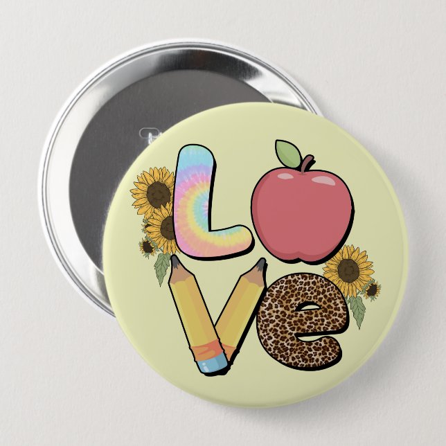 Liebe - Farbiges Lehrerdesign mit Apple & Stift Button (Vorne & Hinten)