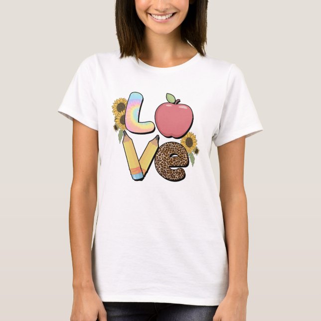 Liebe - Farbiges Lehrerdesign mit Apple & Stift T-Shirt (Vorderseite)