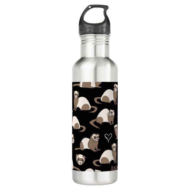 Liebe Ferrets - Schwarz Edelstahlflasche (Vorderseite)
