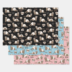 Liebe Ferrets - Schwarzes Rosa Geschenkpapier Set