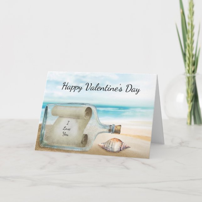 Liebe Flasche Strand Frohes Valentinstag Feiertagskarte (Vorderseite)