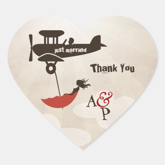 LIEBE FLIGHT Vielen Dank für Ihr Hochzeitsticker Herz-Aufkleber (Vorderseite)