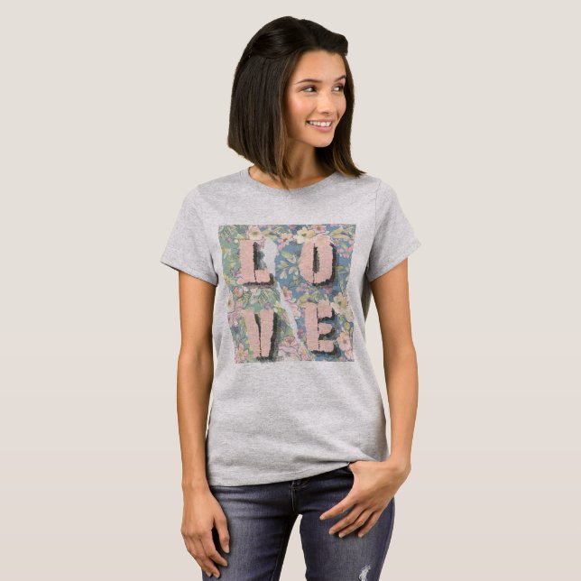 LIEBE Floral Grau T - Shirt (Vorne ganz)