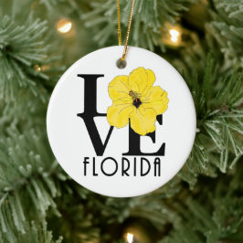 LIEBE Florida (gelber Hibiskus) Keramik Ornament