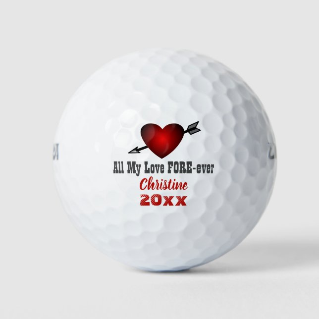 Liebe Forever Red Heart Valentine Day Individuelle Golfball (Vorderseite)