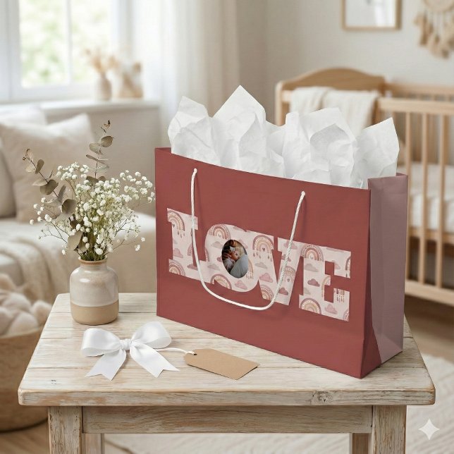 Liebe Foto Geschenktasche Große Geschenktüte (This beautiful boho personalized love gift bag would make a great gift for new parents! )
