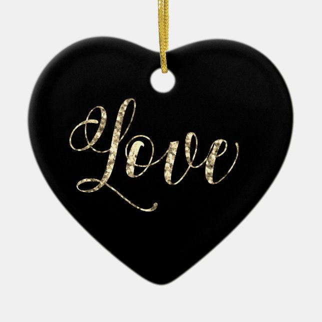 *~* LIEBE FOTO Gold Glitzer Herzdekoration Keramik Ornament (Vorne)