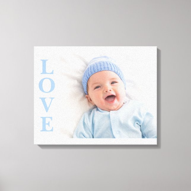 Liebe Foto Keepake Blue Typografy Leinwand (Vorderseite)