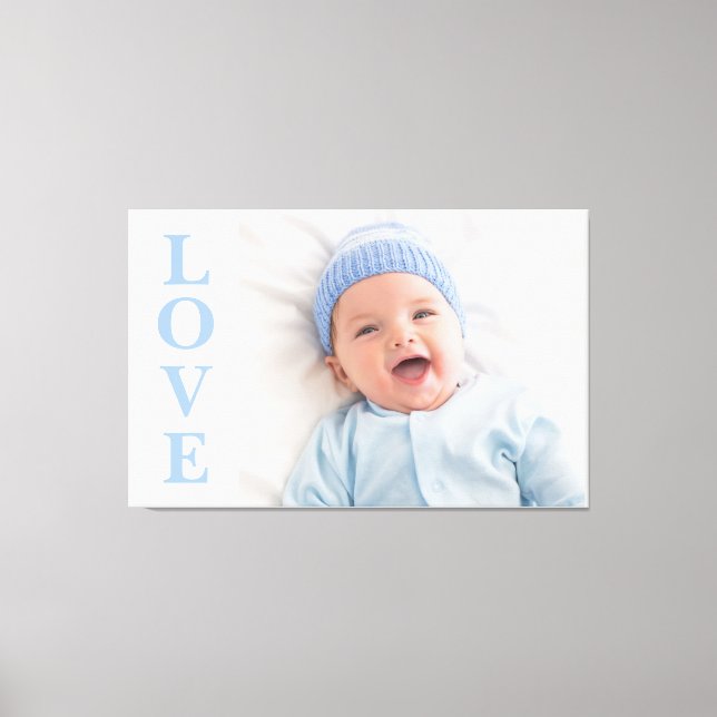 Liebe Foto Keepake Blue Typografy Leinwand (Vorderseite)