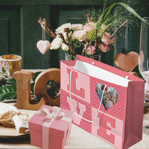 Liebe Foto Pink Hearts Muster Valentines Große Geschenktüte