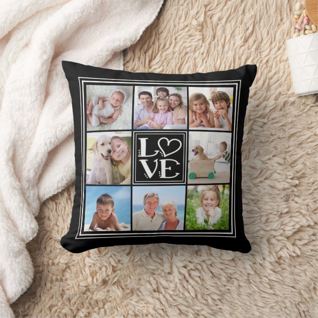 LIEBE FotoCollage bearbeitbar Schwarz Kissen (Decke)