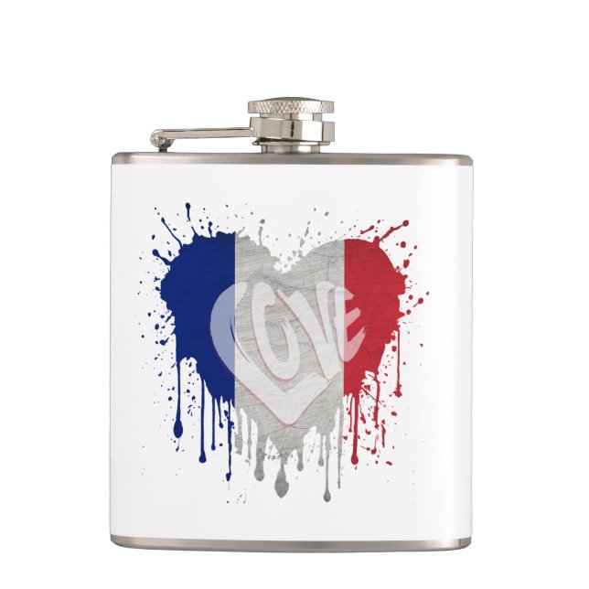 Liebe Frankreich Flagge Flachmann (Vorderseite)