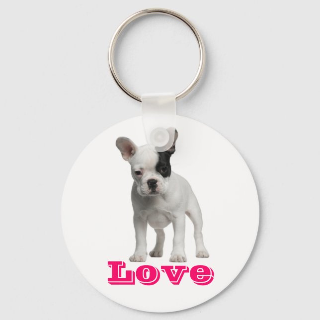 Liebe French Bulldog Puppy Dog Schlüsselanhänger (Vorderseite)
