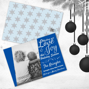 Liebe & Freude Blau Weihnachten Feiertags-Fotokart