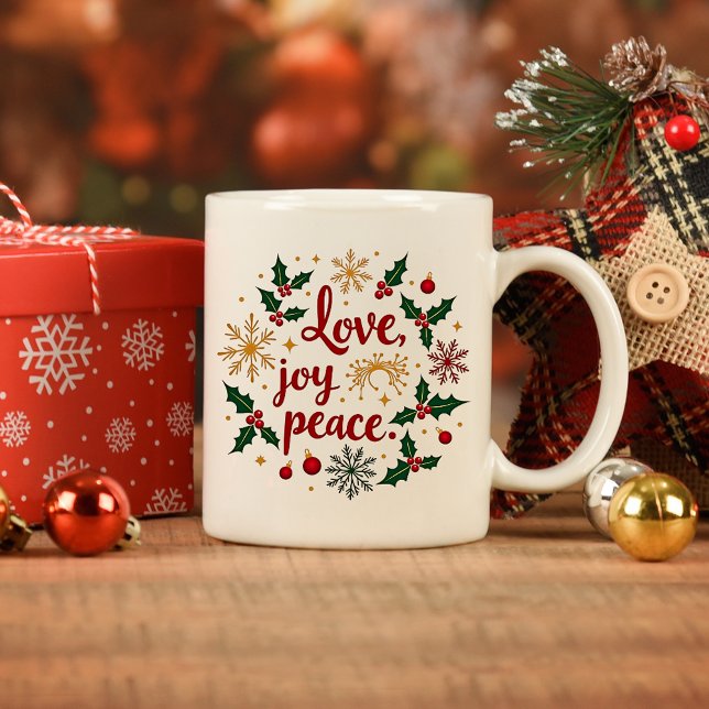 Liebe, Freude, Frieden - Weihnachtsgeist Kaffeetasse (Von Creator hochgeladen)