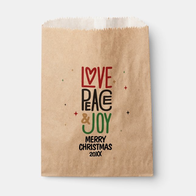 Liebe, Frieden, Freude - Frohe Weihnachten 20XX Geschenktütchen (Vorderseite)