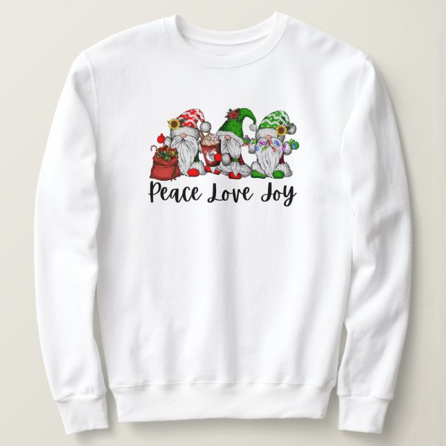 Liebe Frieden Freude gnomes Kakao Weihnachtslichte Sweatshirt (Design vorne)