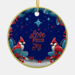 Liebe, Frieden, Freude: Kardinal Weihnachten Keramik Ornament