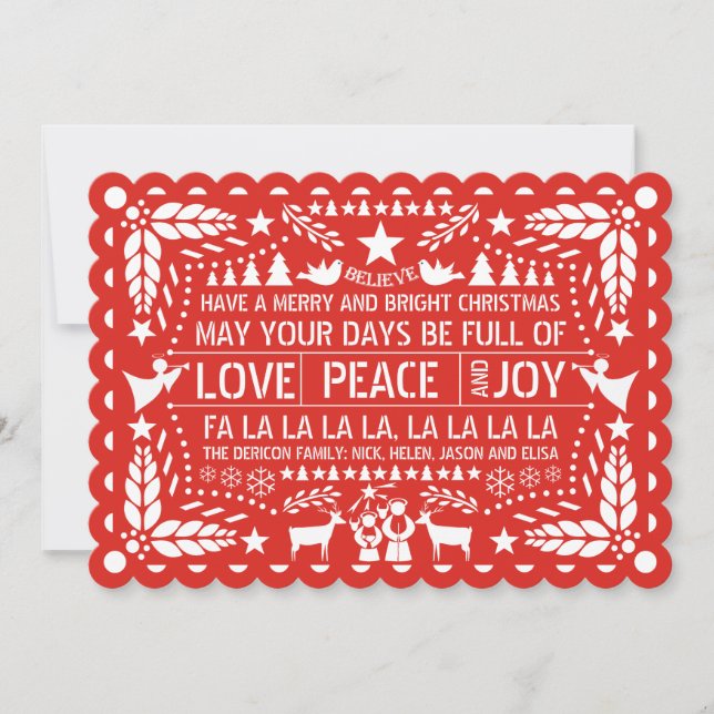 Liebe-Frieden, Freude papel picado Rot Weihnachten (Vorderseite)