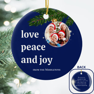 Liebe Frieden Freude Weihnachten Familie Foto Navy Keramik Ornament