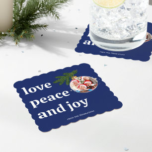 Liebe Frieden Freude Weihnachten Familie Foto Navy Rechteckiger Pappuntersetzer