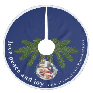 Liebe Frieden Freude Weihnachten Familienfoto Navy Polyester Weihnachtsbaumdecke