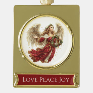 Liebe Frieden Freude Weihnachtsengel Banner-Ornament Gold