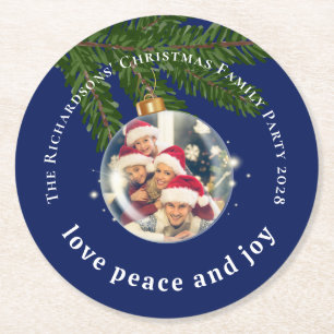 Liebe Frieden Freude Weihnachtsfeier Foto Navy Bla Runder Pappuntersetzer