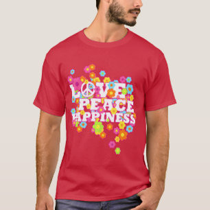 Liebe Frieden Glück 60er 70er Hippie Flowerpower T-Shirt