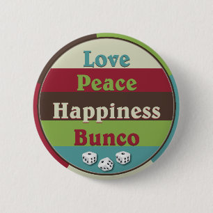 Liebe, Frieden, Glück Bunco Knopf Button