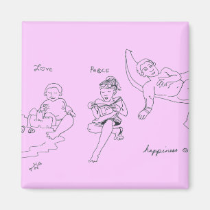 Liebe, Frieden, Glück Magnet (Pink)