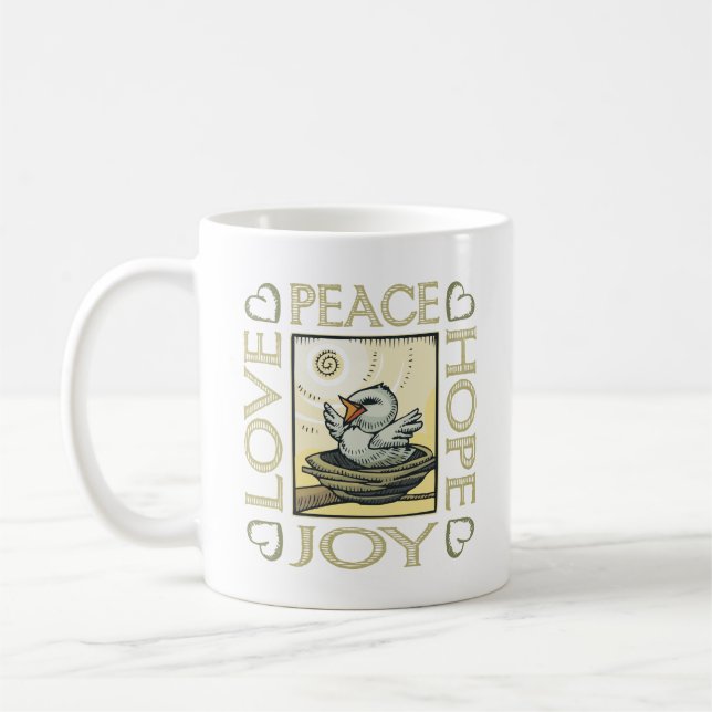 Liebe, Frieden, Hoffnung, Freude Kaffeetasse (Links)