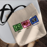 Liebe Frieden Radiologie Tragetasche<br><div class="desc">Ein Friedenszeichen, ein Herz und ein Röntgenbild. Ein niedliches Geschenk für einen Radiologen.</div>
