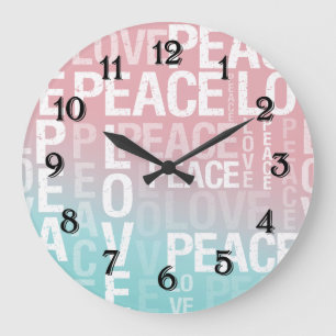 Liebe Frieden Rosa Aqua Ombre Große Wanduhr