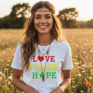 Liebe, Frieden und Hoffnung mehrfarbig T-Shirt