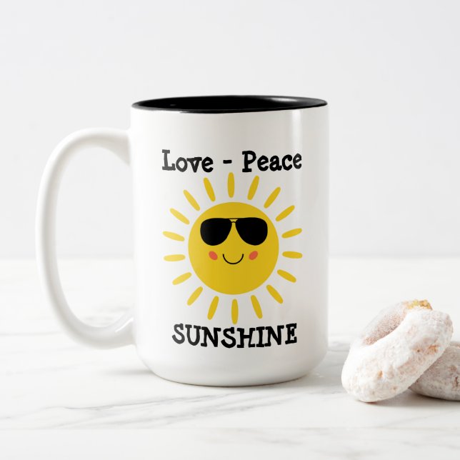 Liebe Frieden und Sonnenschein Zweifarbige Tasse (Mit Donut)