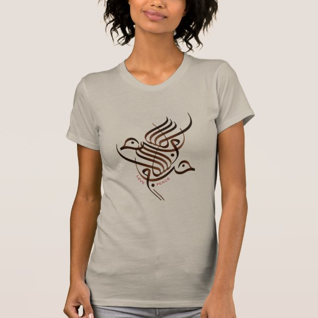 Liebe-/Friedensvogel-arabisches Englisch T-Shirt (Vorderseite)