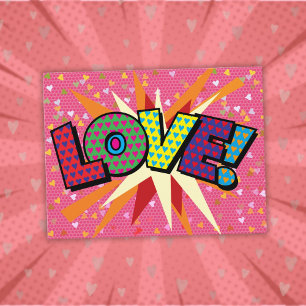LIEBE Fun Retro Comic Pop Kunst, Dichtung und Musi Postkarte