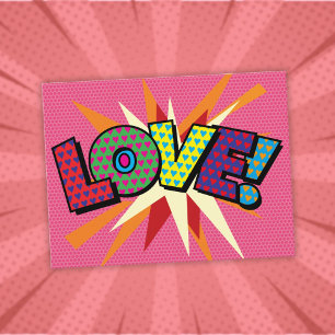LIEBE Fun Retro Comic Pop Kunst, Dichtung und Musi Postkarte