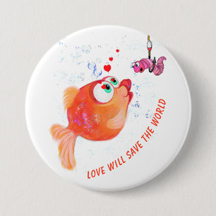 Liebe "Funny Fish and Worm" Schaltfläche "Romantis Button