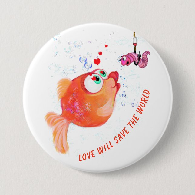 Liebe "Funny Fish and Worm" Schaltfläche "Romantis Button (Vorderseite)
