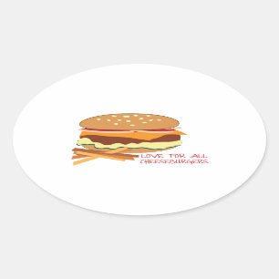 Liebe für alle Cheeseburger Ovaler Aufkleber