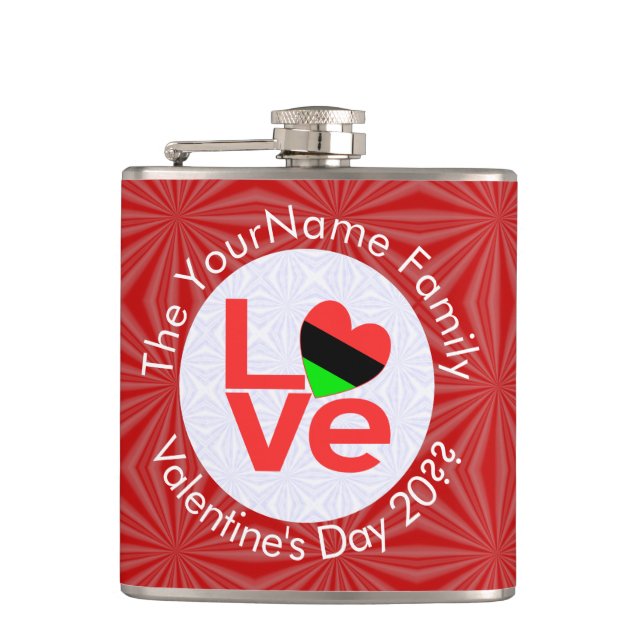 Liebe für die afroamerikanische Rote Buchstaben pe Flachmann (Vorderseite)